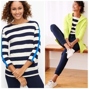 TALBOTS NWT 2X Collegiate Stripe Bateau Neck Pullover Top • 100% Cotton Slub